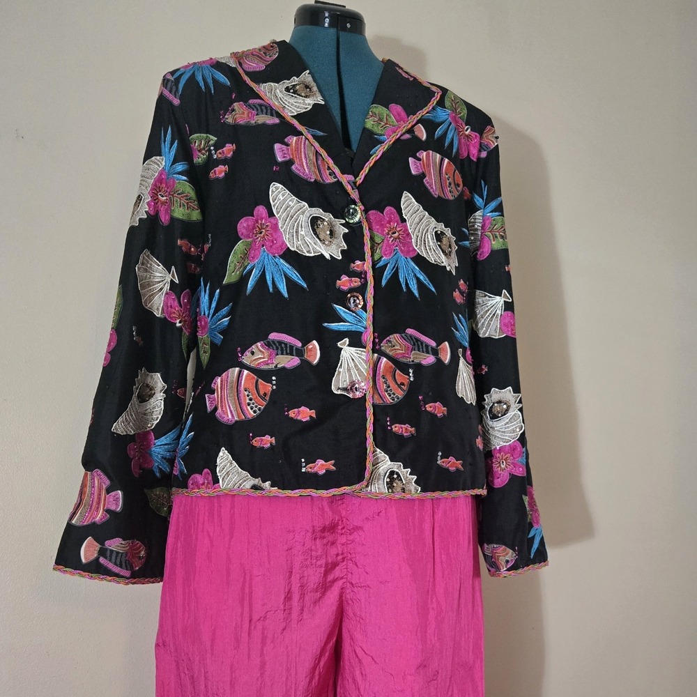 Vintage 2-Piece Silk Ocean Art to Wear Pant Set by Draper's & Damon's